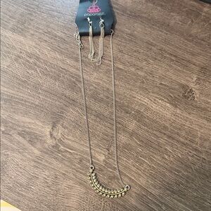 paparazzi Gold-Tone Leaf Crescent Necklace with Yellow Accents